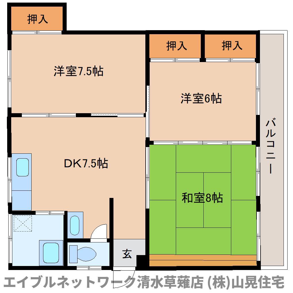 サンコーポC(3DK/2階)の間取り写真