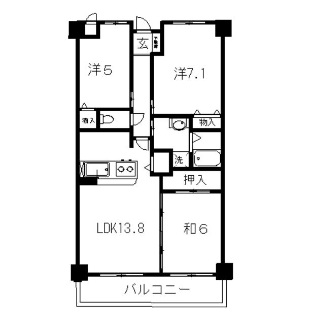 リヴィエール大高(3LDK/3階)の間取り写真
