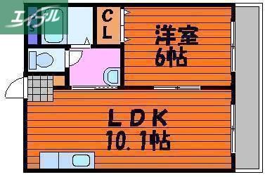スカイホーク下伊福(1LDK/4階)の間取り写真