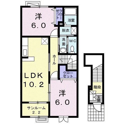 サニーガーデンB(2LDK/2階)の間取り写真