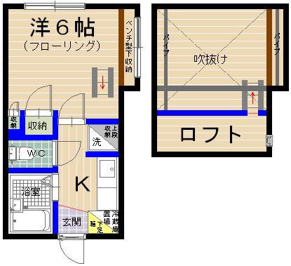 エムビル香椎参道A棟(1K/2階)の間取り写真