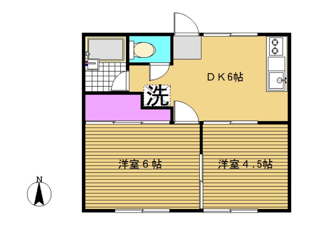 富士ハイツC号棟(2K/1階)の間取り写真