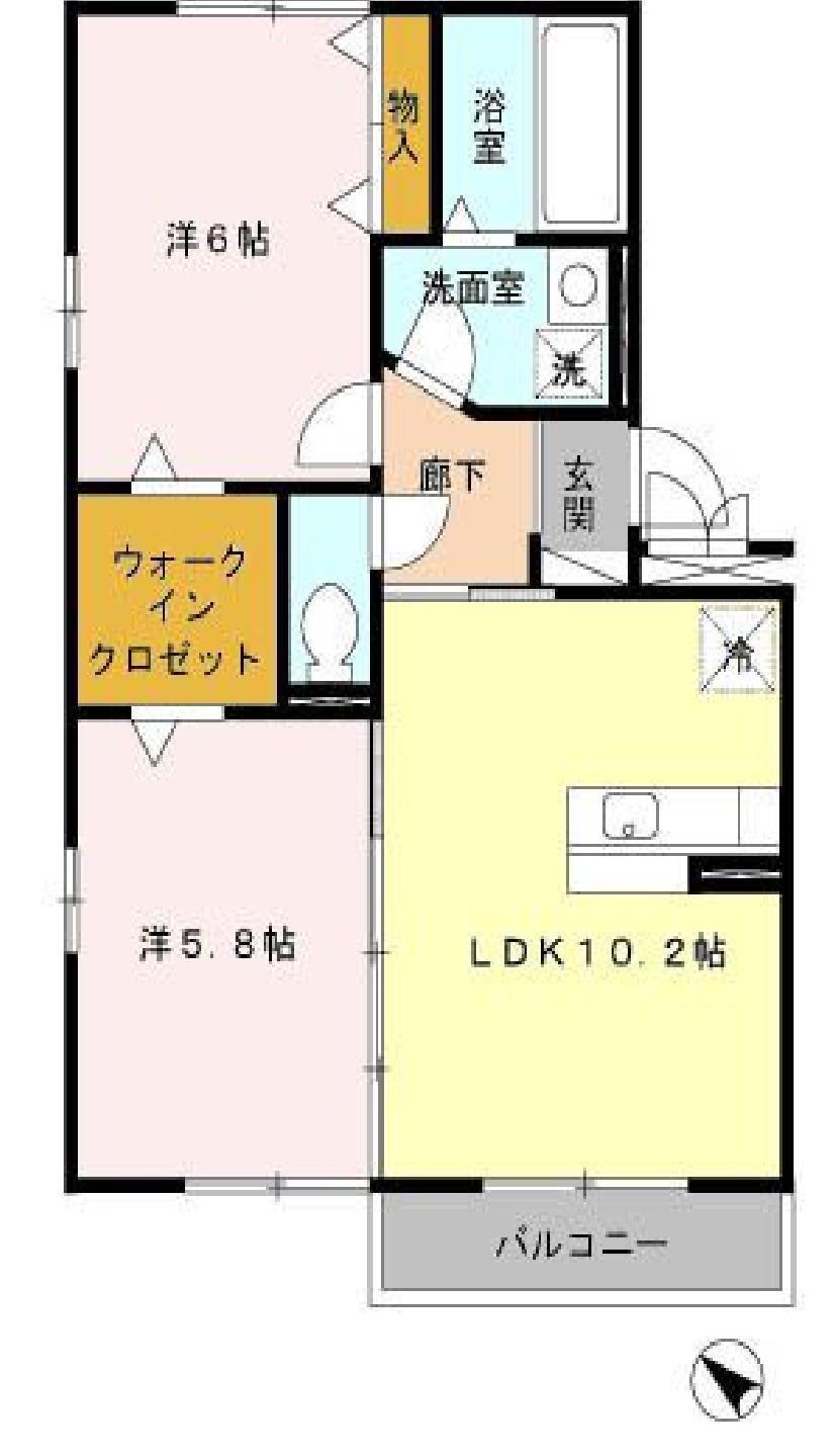 ハピネスヒルズ(2LDK/2階)の間取り写真