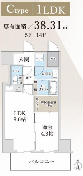 ハイラインV(1LDK/5階)の間取り写真