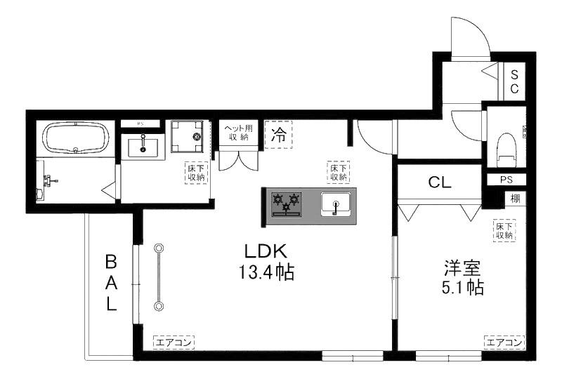 HALE MALIE(1LDK/1階)の間取り写真