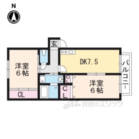 ヴィラ蓮池(2DK/1階)の間取り写真