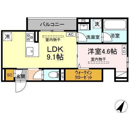 アリアリュクス(1LDK/2階)の間取り写真