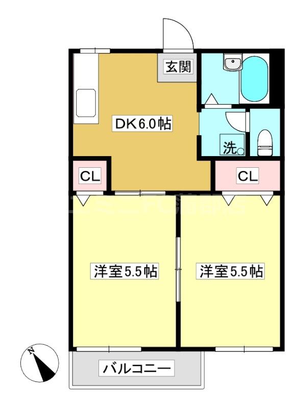 サニータウン七舗C(2DK/2階)の間取り写真