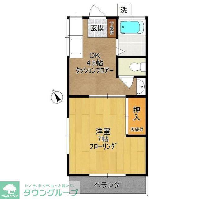 下島荘 D棟(1DK/2階)の間取り写真