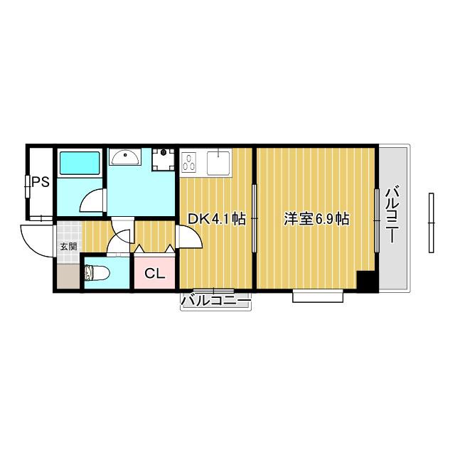 ステーションハイツ南茨木(1DK/4階)の間取り写真