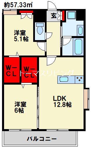 ラ・フェリス城野(2LDK/9階)の間取り写真