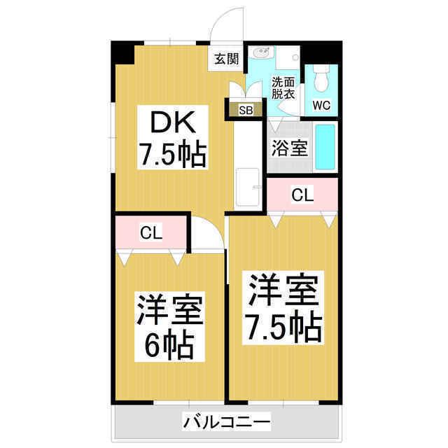 ビューテラス21B(2DK/1階)の間取り写真