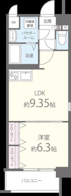 ムーンリバー久留米東町(1LDK/3階)の間取り写真