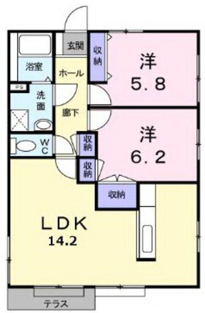 ビリーヴヒル壱番館(2LDK/1階)の間取り写真