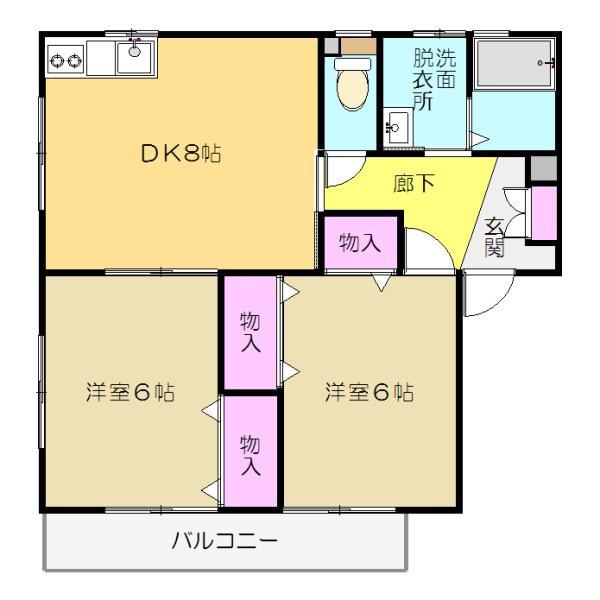 メープルガーデンけやき台(2DK/2階)の間取り写真