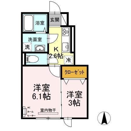 アウラ東町(2K/1階)の間取り写真