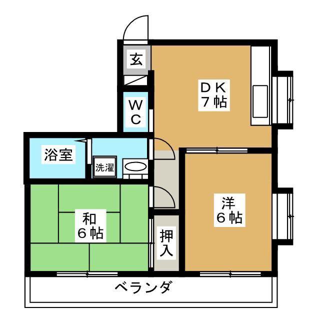 雅弐番館(2DK/2階)の間取り写真