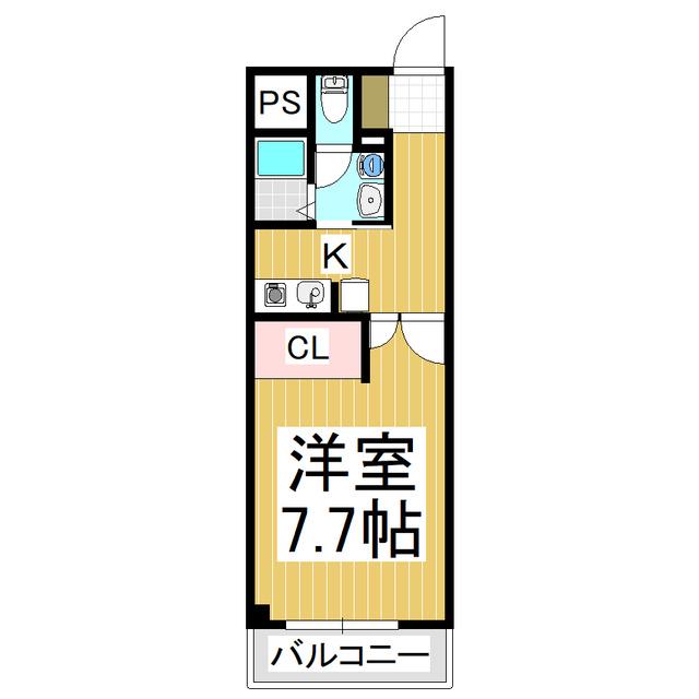 ルート南向 B棟(1K/4階)の間取り写真