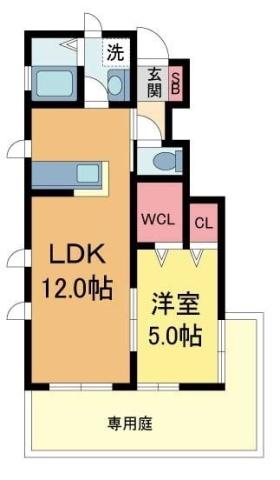 アンボワーズ売布(1LDK/1階)の間取り写真