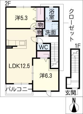 インテグラル(2LDK/2階)の間取り写真