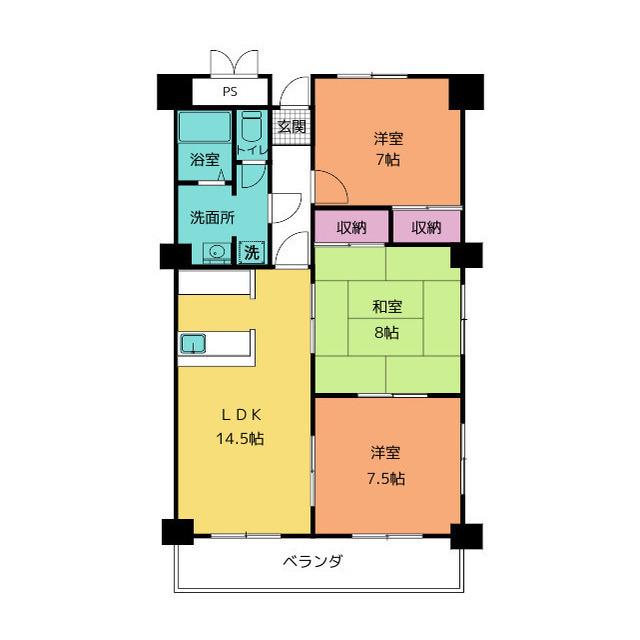 ランドマーク(3LDK/1階)の間取り写真