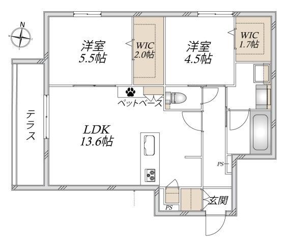 グラン レーヴ(2LDK/1階)の間取り写真
