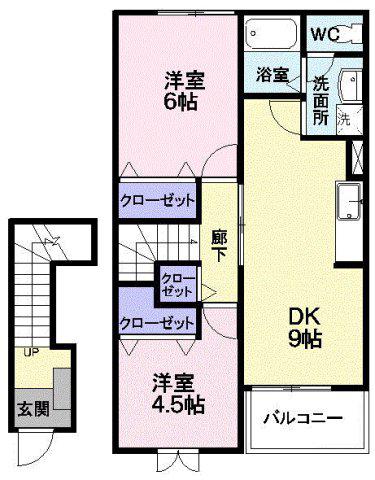 アスペンベールE(2DK/2階)の間取り写真