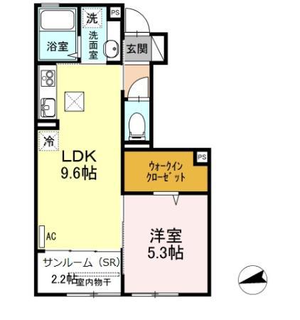サザンクロス(1LDK/1階)の間取り写真