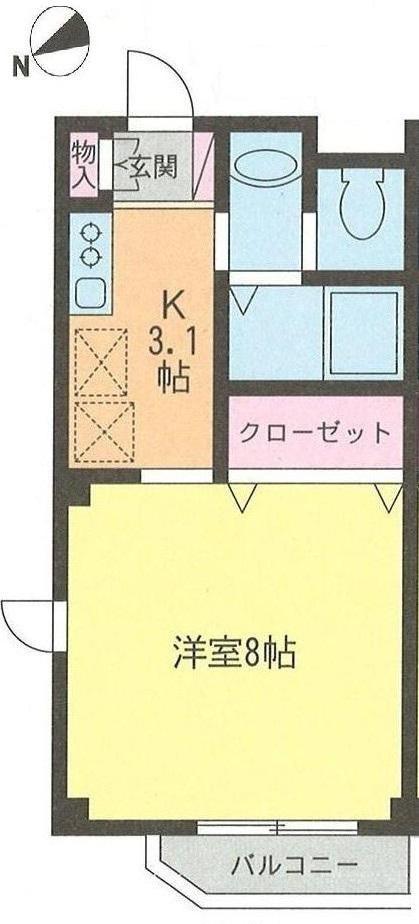 フラップS本八幡(1K/4階)の間取り写真