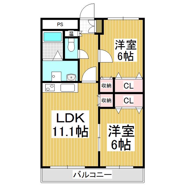 井下マンション(2LDK/2階)の間取り写真