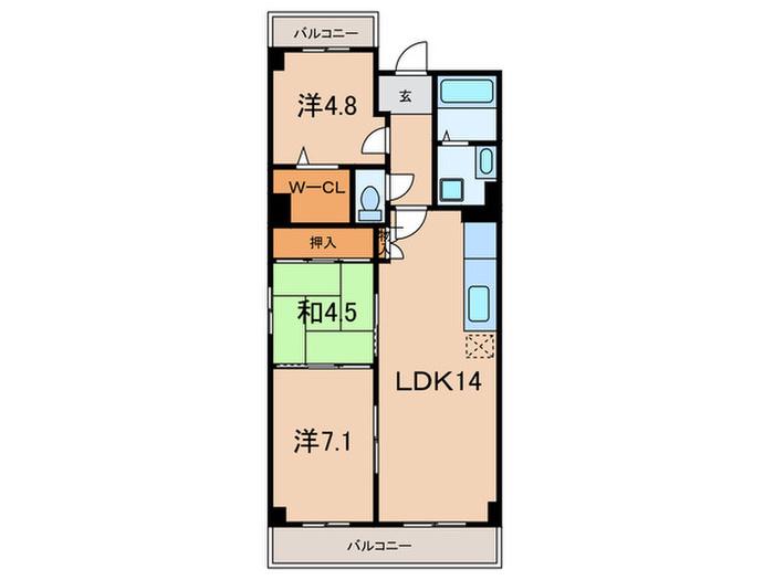 サニーハイツ六甲(3LDK/4階)の間取り写真