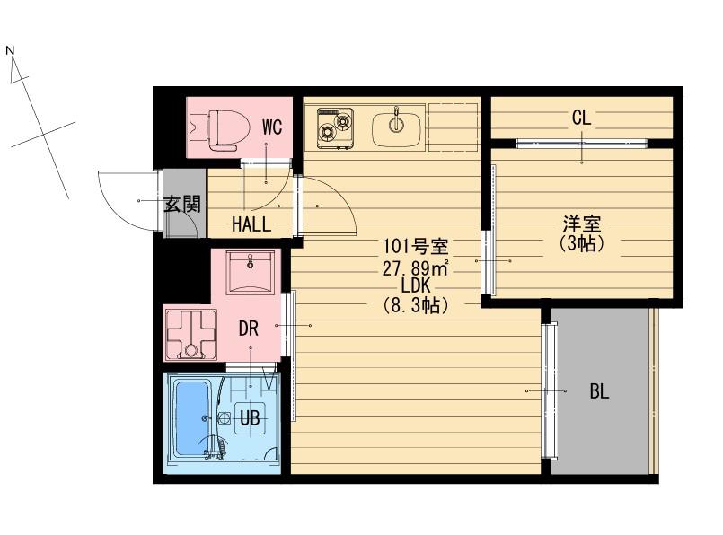 G-SMART花園3(1LDK/2階)の間取り写真