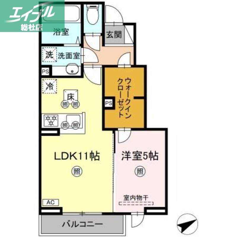 ソレアード B(1LDK/1階)の間取り写真
