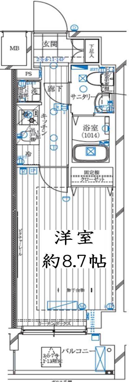 レガリス亀戸(1K/7階)の間取り写真