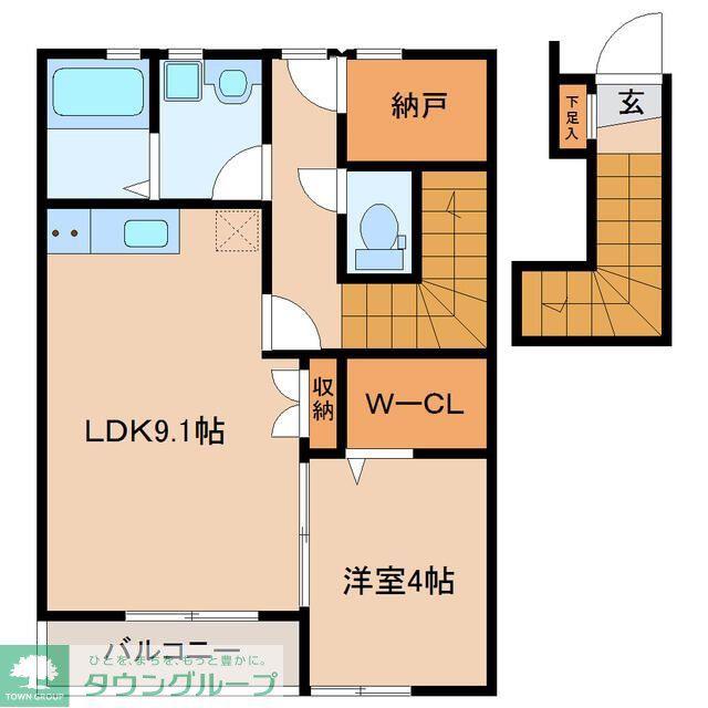 グランジュール若林(1LDK/2階)の間取り写真