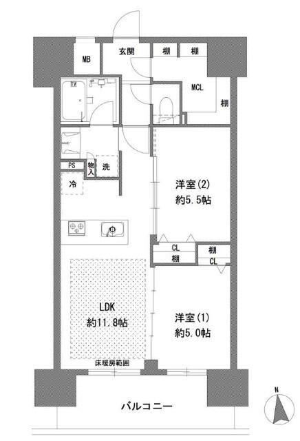 プライマル八王子横山町(2LDK/8階)の間取り写真