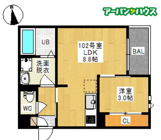 グランティック 若葉町(1LDK/1階)の間取り写真