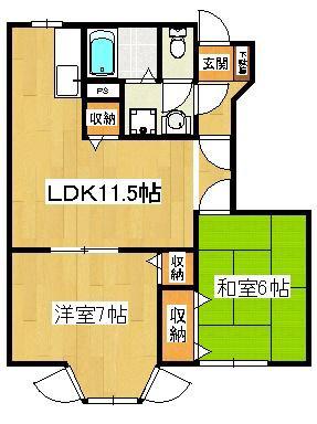 ルメール藤原I・II・III(2LDK/1階)の間取り写真