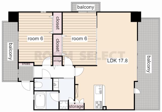 茶屋ヶ坂ライズ(2LDK/11階)の間取り写真