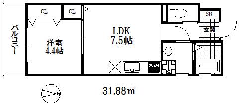 アソシオン甲南山手(1LDK/3階)の間取り写真