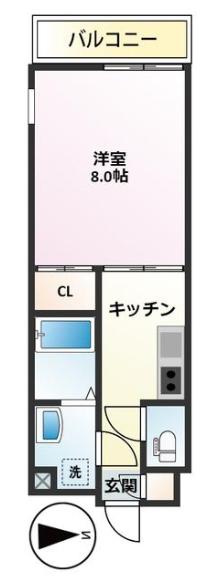 イーストヴァリュー弦巻(1K/4階)の間取り写真