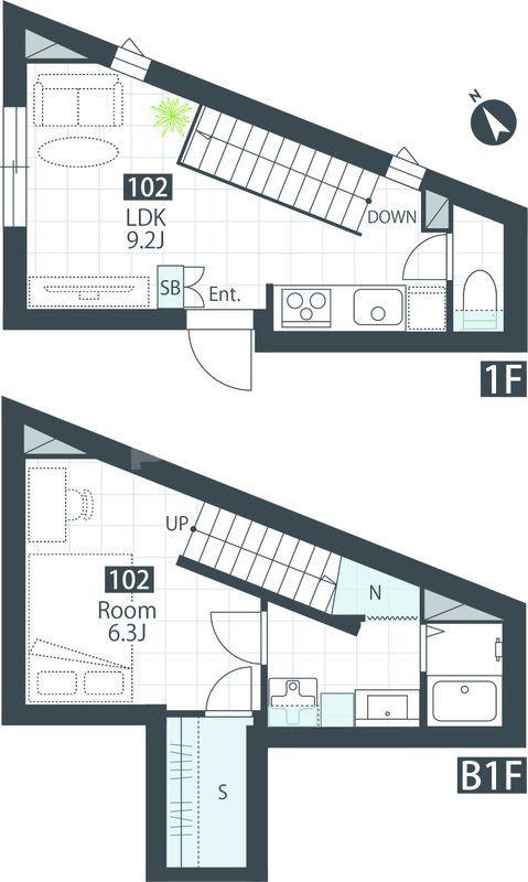 BIBLIO KITA-IKEBUKURO(1SLDK/B1階)の間取り写真