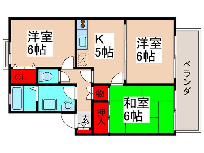 サニーコート田辺A(3K/2階)の間取り写真