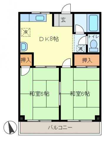 とくしんハイツ(2DK/3階)の間取り写真