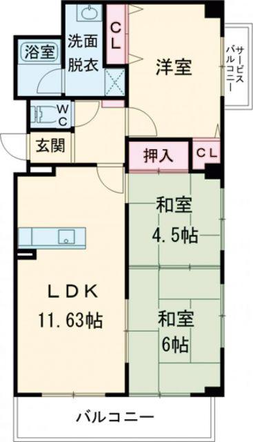 ツインピア(3LDK/4階)の間取り写真