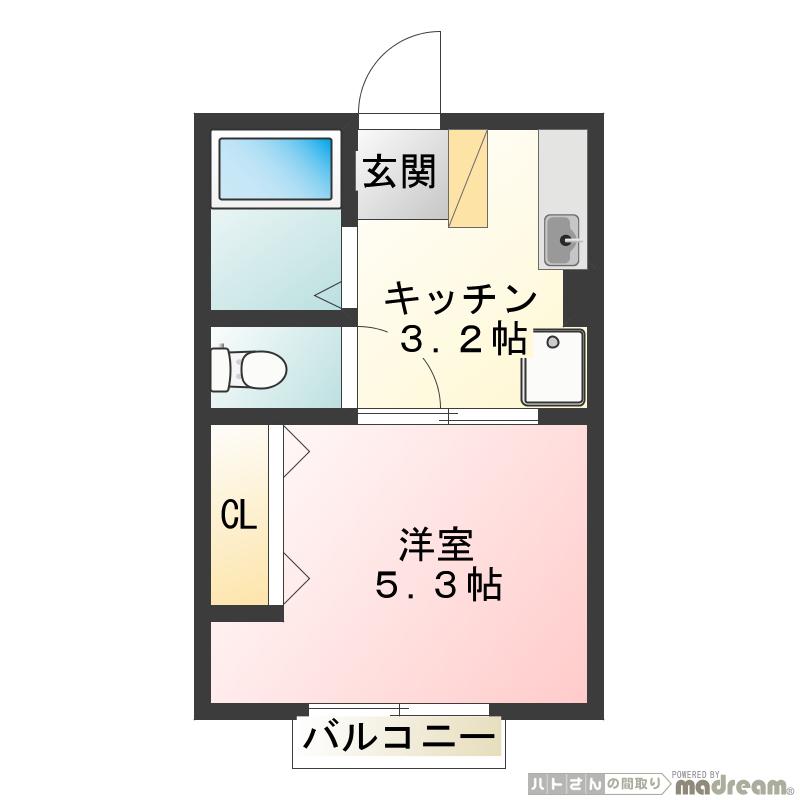 ハイムハピネス(1K/2階)の間取り写真