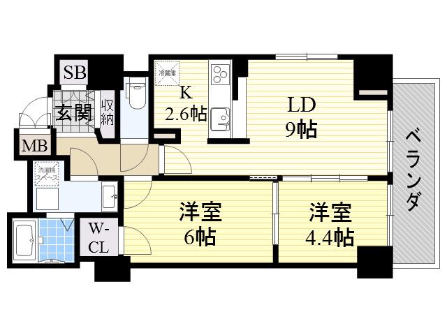 エスプラナーダ森の宮(2LDK/3階)の間取り写真