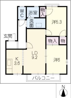 マノワールB(2LDK/2階)の間取り写真