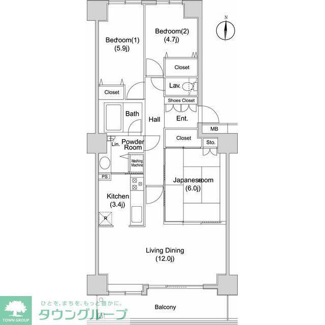 グレースコート 竹ノ塚(3LDK/5階)の間取り写真