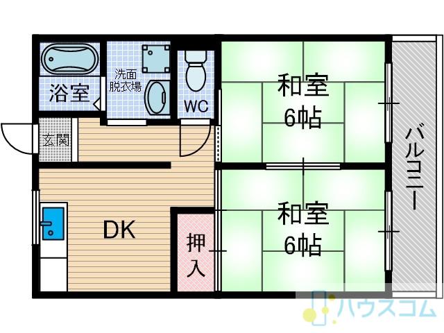 水尾グリーンハイツC棟(2DK/3階)の間取り写真